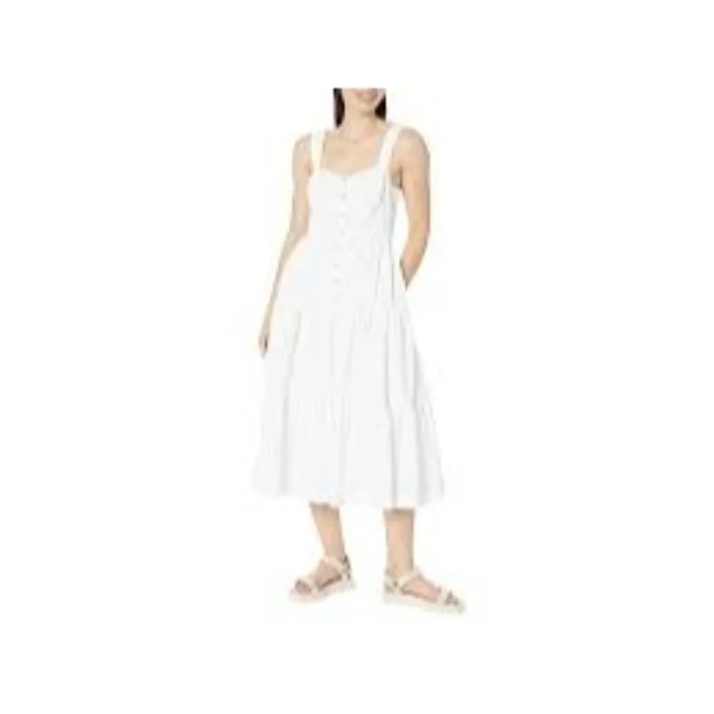 Madewell Suzette Seamed Bodice Tiered Midi Dress Button Front White Sz 6 - Picture 10 of 10